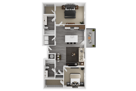 Floor plan for 2 beds, 2 baths, 1085 sqft